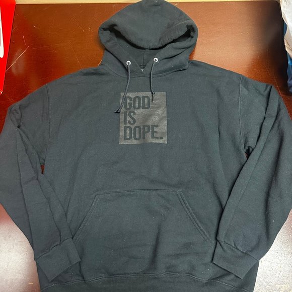 God Is Dope Other - God Is Dope Mens Charcoal Gray Long Sleeve Pullover Hooded Sweatshirt Size Large